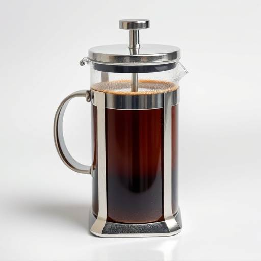 French press coffee brewing, showing the plunger being pressed down